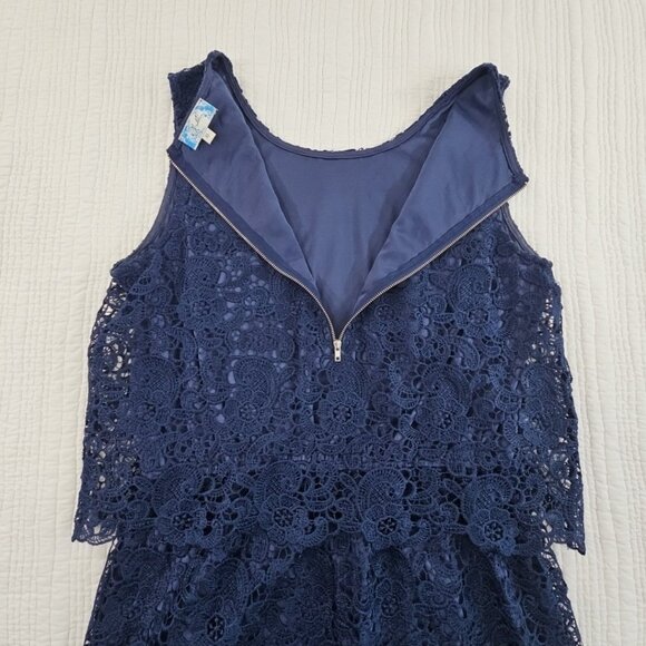 J Gee Tiered Eyelet Lace Dress Women’s XL Navy Blue Sleeveless Lined EUC VTG - Picture 13 of 14